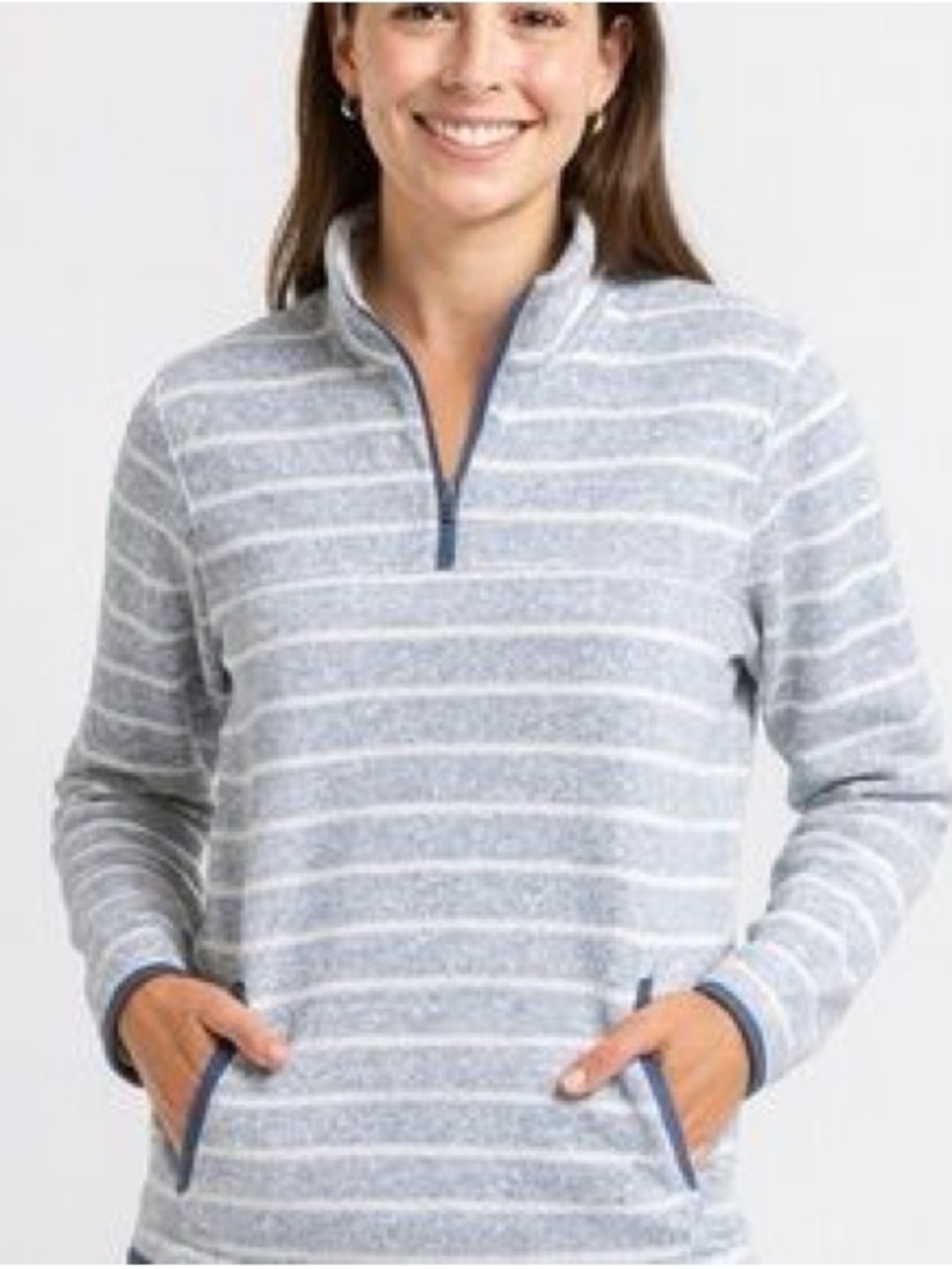 Thread & Supply Quarter Zip Pullover Womenโs Small Blue White Stripped Mock Neck